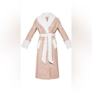 PrettyLittleThing Tan Teddy Jacket with White Faux Fur